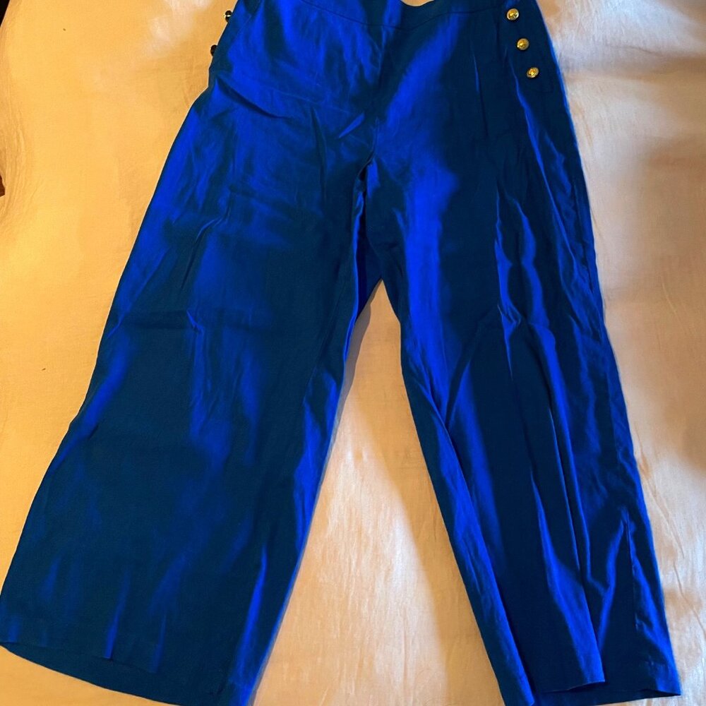 INC Button Trim Wide Leg Pants Blue 14